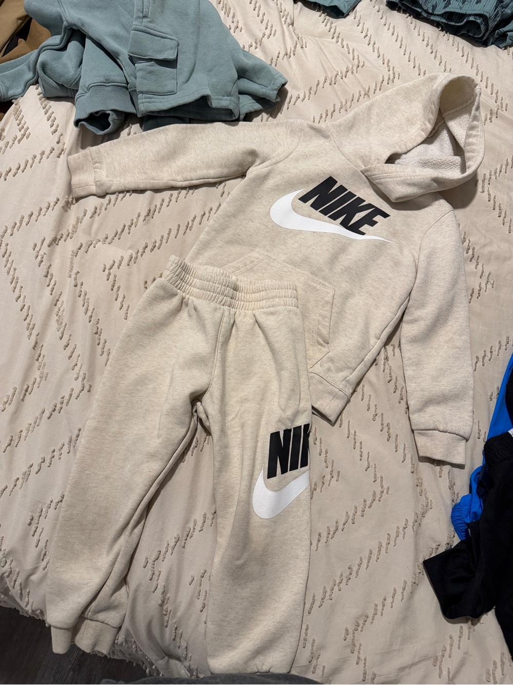 Nike Kids Beige Hoodie & Joggers Set with Black Logo